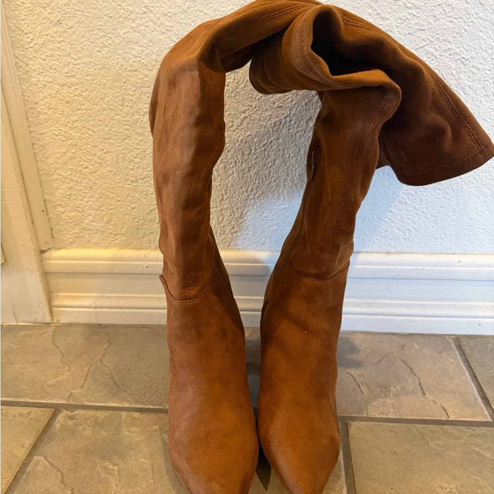 Steve Madden Cognac Suede Over-the-Knee Block Heel Boots